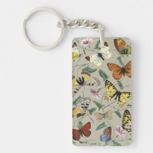 Llavero Arte Floral Botánico de Mariposa Polilla Vintage 1