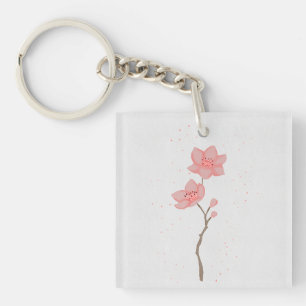 Llavero Arte floral de flor de cerezo Sakura rosa minimali