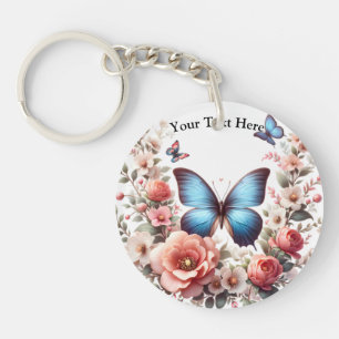 Llavero Arte Floral de Mariposa Azul Personalizable-96279