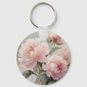Llavero Arte Floral de Peonías Rosa Suave