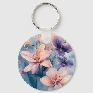 Llavero Arte floral Dreamy Pastel con lirios y bollos blan