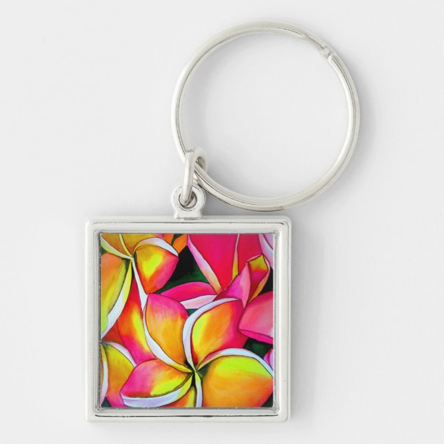 Llavero Arte floral Neon Frangipani Plumeria (Frente)