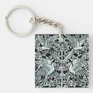 Llavero Arte Floral Vintage Art Nouveau Loro Pájaro