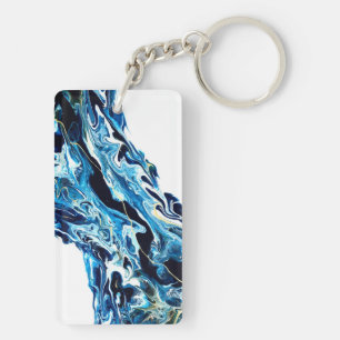 Llavero Arte fluido de pintura acrílica abstracta azul abi