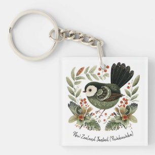 Llavero Arte Folclórico de la Fantail de Nueva Zelanda