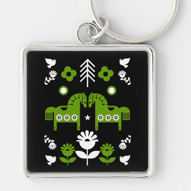 Llavero Arte folclórico escandinavo de caballos (Frente)