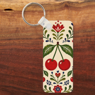 Llavero Arte Folclórico Escandinavo Floral Botánico Cottag