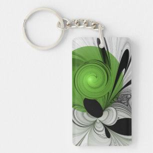 Llavero Arte fractal abstracto en blanco y negro con verde