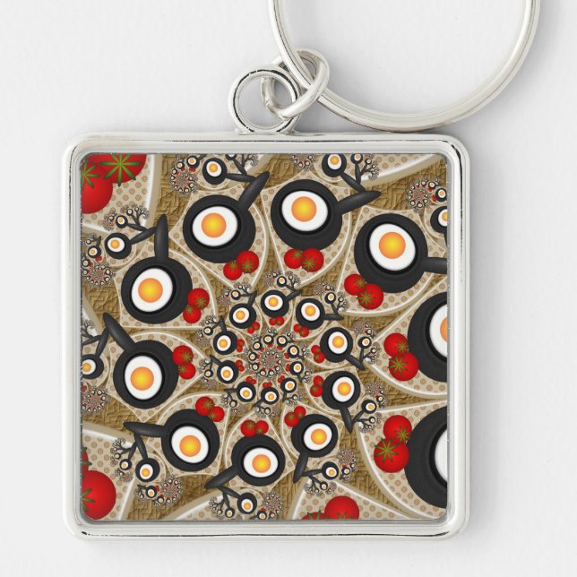 Llavero Arte fractal de brunch divertido, comida, tomates, (Frente)