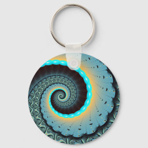 Llavero Arte fractal en espiral abstracto azul turquesa na