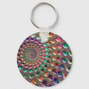 Llavero Arte fractal en espiral vibrante y colorido