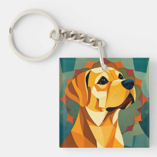 Llavero Arte geométrico de perro Labrador Retriever amaril