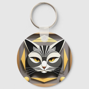 Llavero Arte geométrico de un diseño abstracto de gato est