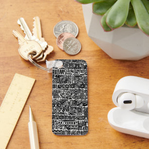 Llavero Arte Geométrico Negro Y Blanco 2