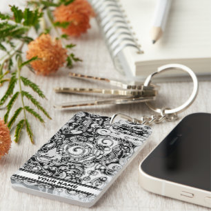 Llavero Arte Geométrico Negro Y Blanco 3