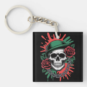 Llavero Arte gráfico atrevido: calavera con sombrero bowle