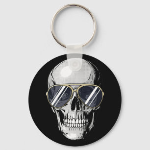 Llavero Arte gráfico de calavera con gafas de sol de estil