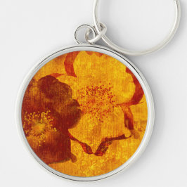 Llavero Arte gráfico digital con flor amarillo rojo