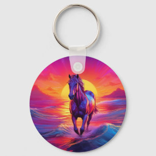 Llavero Arte impresionante de caballo al atardecer