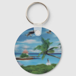 Llavero Arte Impreso Escena de Playa Tropical