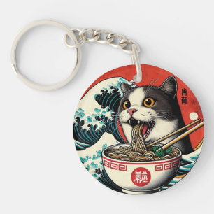 Llavero Arte Japonés de Ramen de Gato Estilo Vintage
