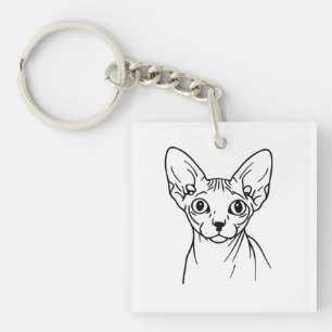 Llavero Arte lineal de gato Sphynx elegante