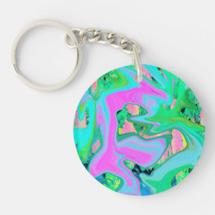 Llavero Arte líquido rosa retro y azul claro en hortensia