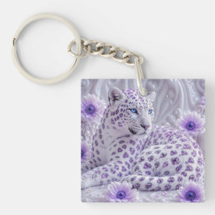 Llavero Arte majestuoso de leopardo enjoyado de púrpura re
