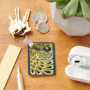 Llavero Arte Nouveau antiguo, pluma de pavo real de Macmil