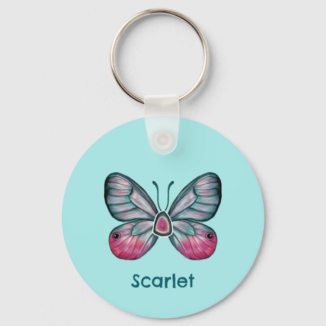 Llavero Arte personalizado de mariposa Verde azulada en oc (Anverso)