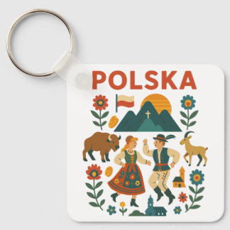 Llavero Arte plano de montaña folk polaco