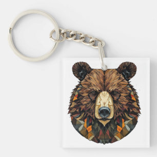 Llavero Arte Poligonal de la Cara de un Oso