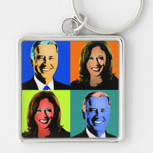 Llavero Arte pop Biden Harris (azul, Naranja, neón, verde)