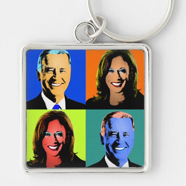 Llavero Arte pop Biden Harris (azul, Naranja, neón, verde) (Frente)