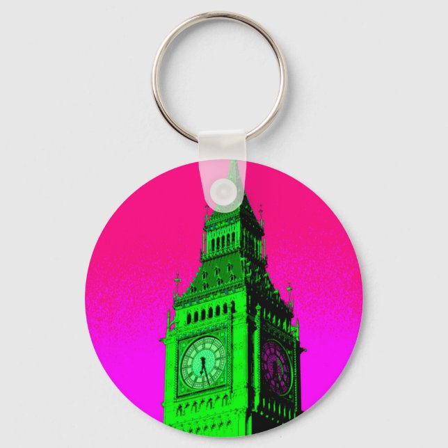 Llavero Arte pop Big Ben Londres Viaje verde rosa (Anverso)