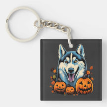 Arte pop molinando perro Husky con calabazas Hallo