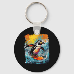 Llavero Arte Pop Pájaro Vintage Zoo Surfista Pingüino