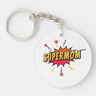 Llavero Arte pop retro supermamá  Cadena clave