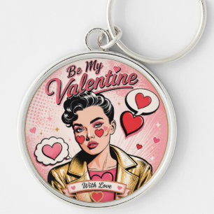Llavero Arte Pop Valentine Con Glamour Dorado