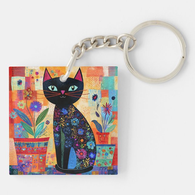 Llavero Arte popular de gato negro (Atrás)