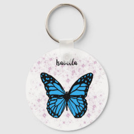 Llavero Arte purpurina mágico azul mariposa rosa