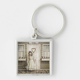 Llavero Arte Shabby Chic de Niña en Cabaña Vintage