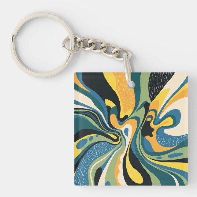 Llavero Arte Swirl vibrante abstracto (Frente)