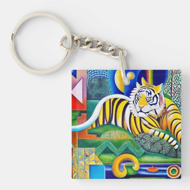 Llavero Arte Tigre Contemporáneo - Decoración Que Atrapa L (Frente)