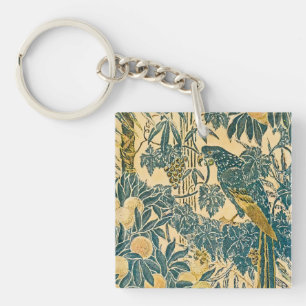 Llavero Arte vintage de Walter Crane de guacamayo y frutas