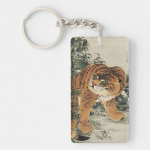 Llavero Arte vintage japonés Edo Tigre en bosque de bambú