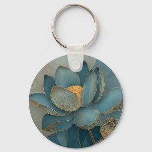 Llavero Arte Zen Geométrico de Línea Flor de Loto Dorada y
