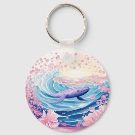 Llavero Artes De Ballenas Azules Y Rosa Singulares