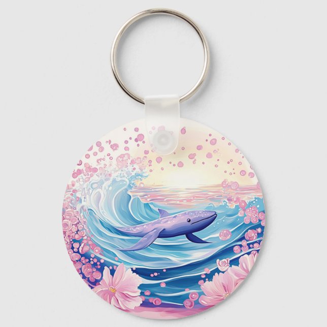 Llavero Artes De Ballenas Azules Y Rosa Singulares (Anverso)