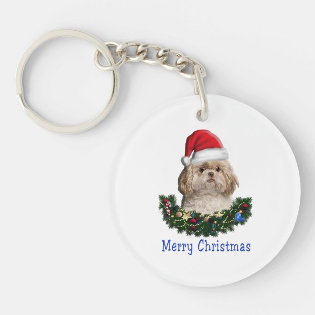 Llavero Artículos de Navidad de perro Shih-Tzu (Frente)